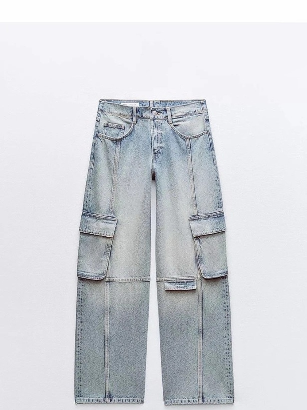 Zara Mid-Rise TRF Cargo Jeans Blue Waist 30